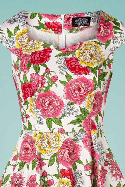 Hearts & Roses - Rosana Floral Swing Dress Années 50 en Blanc 4