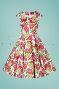 Hearts & Roses - 50s Rosana Floral Swing Dress in White 3