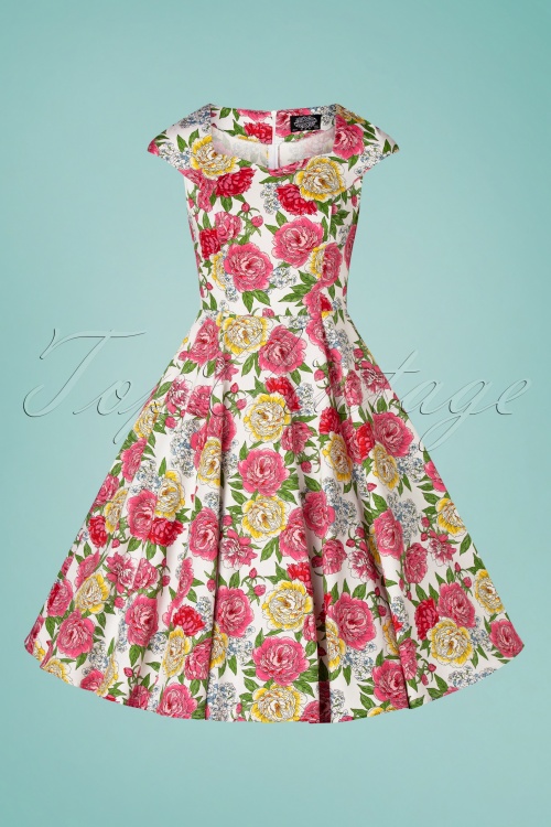 Hearts & Roses - Rosana bloemen swing jurk in wit 3