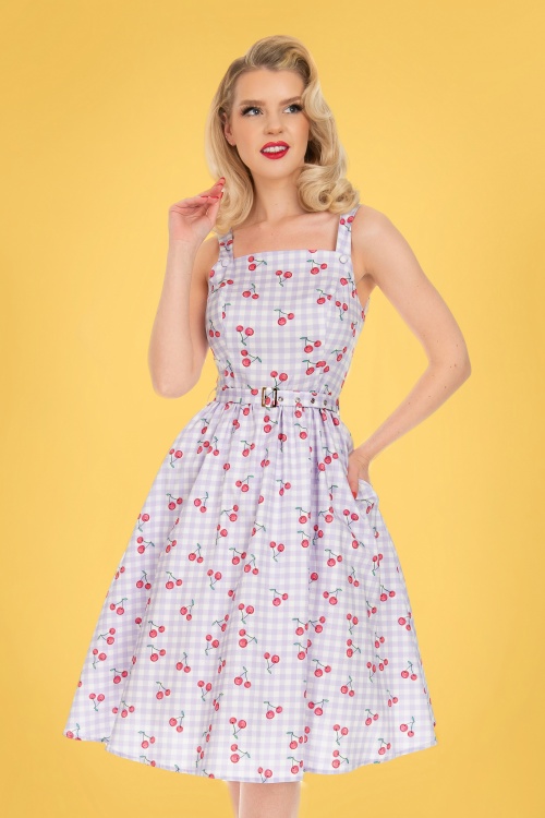 Hearts & Roses - 50s Matilda Cherry Swing Dress in Ivory and Blue