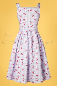 Hearts & Roses - 50s Matilda Cherry Swing Dress in Ivory and Blue 8