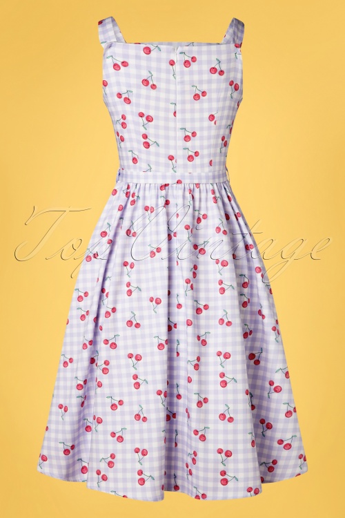 50s Matilda Cherry Swing Dress In Ivory And Blue