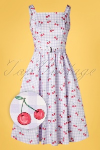 Hearts & Roses - 50s Matilda Cherry Swing Dress in Ivory and Blue 2