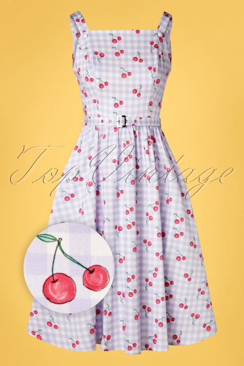 Hearts & Roses - 50s Matilda Cherry Swing Dress in Ivory and Blue 2