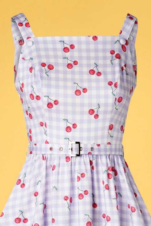 Hearts & Roses - Matilda Cherry Swing Dress Années 50 en Ivoire et Bleu 5