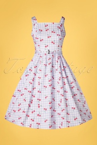 Hearts & Roses - 50s Matilda Cherry Swing Dress in Ivory and Blue 4