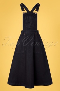 Queen Kerosin - 50s Workwear Denim Jumper Skirt in Dark Blue