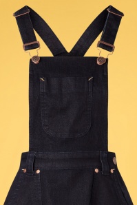 Queen Kerosin - Workwear denim rok met bretels in donkerblauw 5