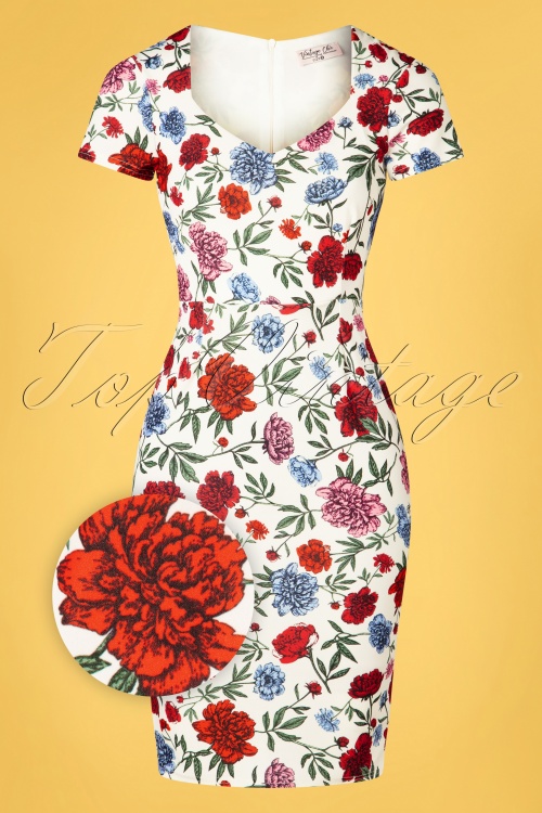 Vintage Chic for Topvintage - Fenny Floral Pencil Dress Années 50 en Blanc