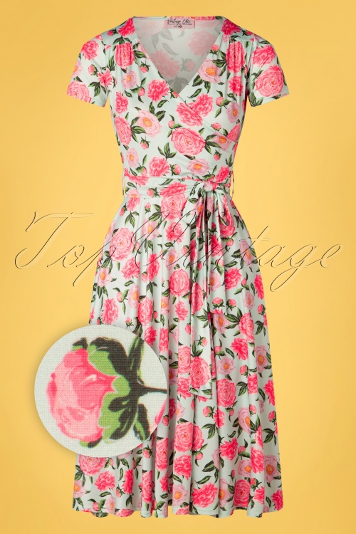 Vintage Chic for Topvintage - Faith Floral Swing jurk in mint