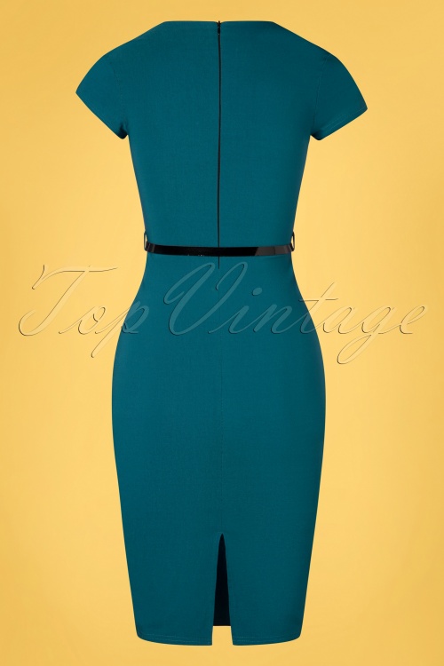 Vintage Chic for Topvintage - Melany pencil jurk in teal blauw 2