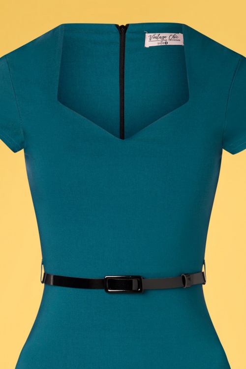 Vintage Chic for Topvintage - Melany pencil jurk in teal blauw 3