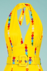 Collectif Clothing - 50s Ramona Rainbow Polka Stripe Pencil Dress in Yellow 3