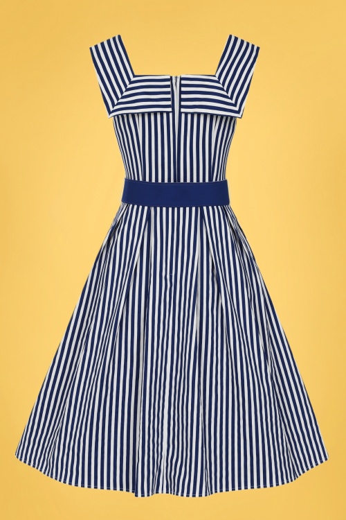 Collectif 37431 Gemmi Striped Swing Dress Navy White20210401 021LW