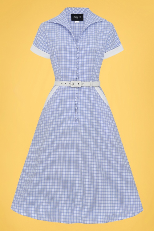 Collectif Clothing - 50s Marjorie Contrast Swing Dress in Blue and White