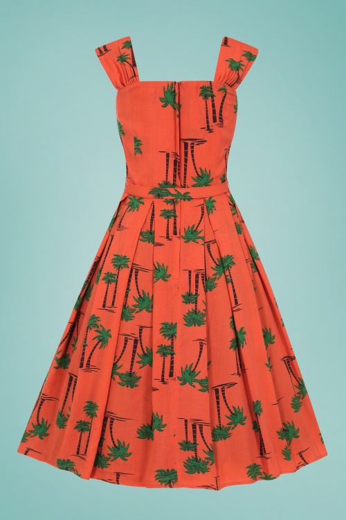 Collectif Clothing - Jill Palm Beach Swing Dress Années 50 en Orange 2