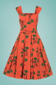Collectif Clothing - Jill Palm Beach Swing Dress Années 50 en Orange