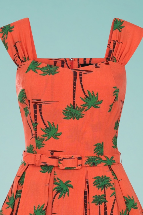 Collectif Clothing - Jill Palm Beach Swing Dress Années 50 en Orange 3