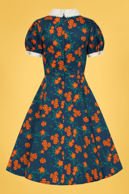 Collectif Clothing - 50s Peta Flora Swing Dress in Navy 2