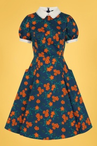 Collectif Clothing - 50s Peta Flora Swing Dress in Navy