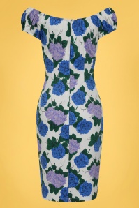 Collectif Clothing - Lorena Vintage Hortensia pencil jurk in wit 2