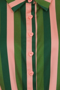 Collectif Clothing - Sammy Palm Stripe Tie Blouse Années 50 en Rose et Vert 3