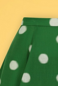 Collectif Clothing - 50s Clara Painted Polka Midi Skirt in Green 3