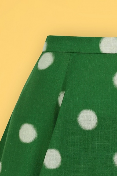Collectif Clothing - 50s Clara Painted Polka Midi Skirt in Green 3
