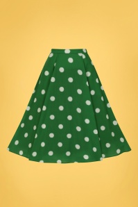 Collectif Clothing - 50s Clara Painted Polka Midi Skirt in Green