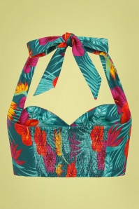 Collectif Clothing - 50s Adriana Tropico Halterneck Top in Teal 2