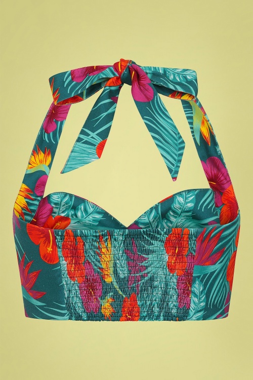 Collectif Clothing - 50s Adriana Tropico Halterneck Top in Teal 2