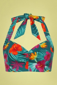 Collectif Clothing - 50s Adriana Tropico Halterneck Top in Teal