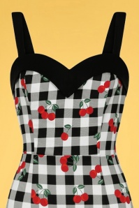 Collectif Clothing - 50s Kiana Gingham Cherries Pencil Dress in Black and White 3