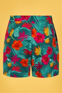 Collectif Clothing - Adriana Tropico Shorts Années 50 en Bleu Canard 2