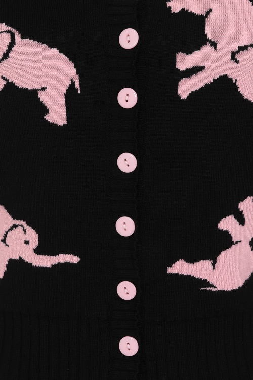 Collectif Clothing - Minnie Tipsy Elephants Cardigan Années 50 en Noir et Rose 3