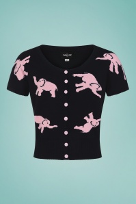Collectif Clothing - 50s Minnie Tipsy Elephants Cardigan in Black and Pink