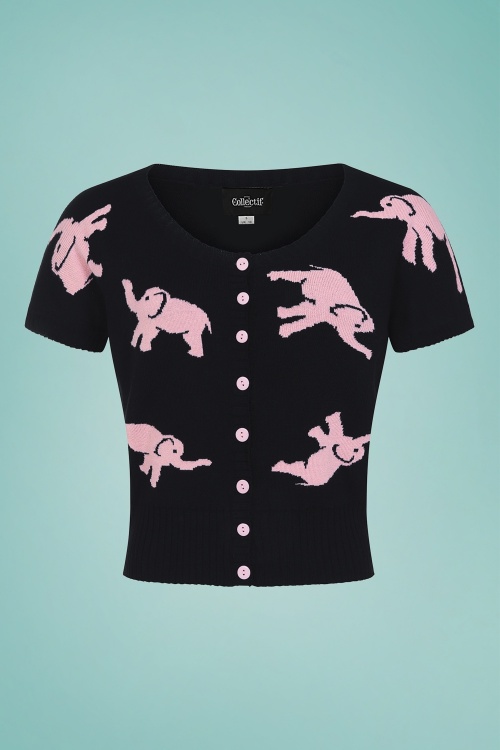 Collectif Clothing - Minnie Tipsy Elephants Cardigan Années 50 en Noir et Rose