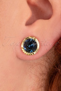 Lovely - Heirloom Swarovski Earrings Années 40 en Doré et Bleu