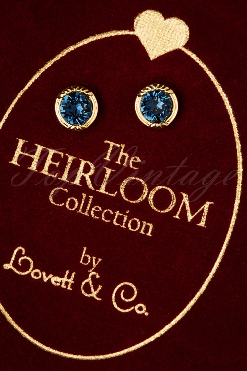 Lovely - 40s Heirloom Swarovski Earrings in Gold and Blue 2