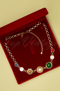Lovely - Heirloom Gold Plated Necklace Années 40 en Vert Émeraude