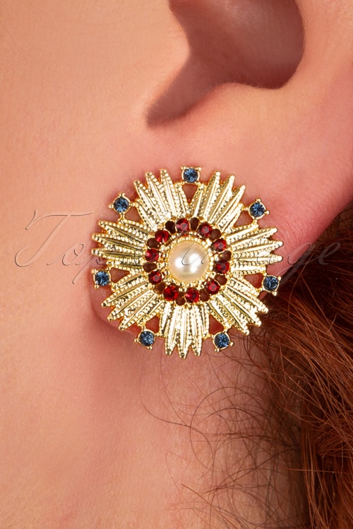 Lovely - Heirloom Swarovski Gold Plated Starburst Earrings Années 40