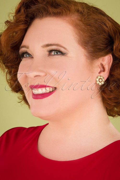 Lovely - Heirloom Swarovski Gold Plated Starburst Earrings Années 40 3