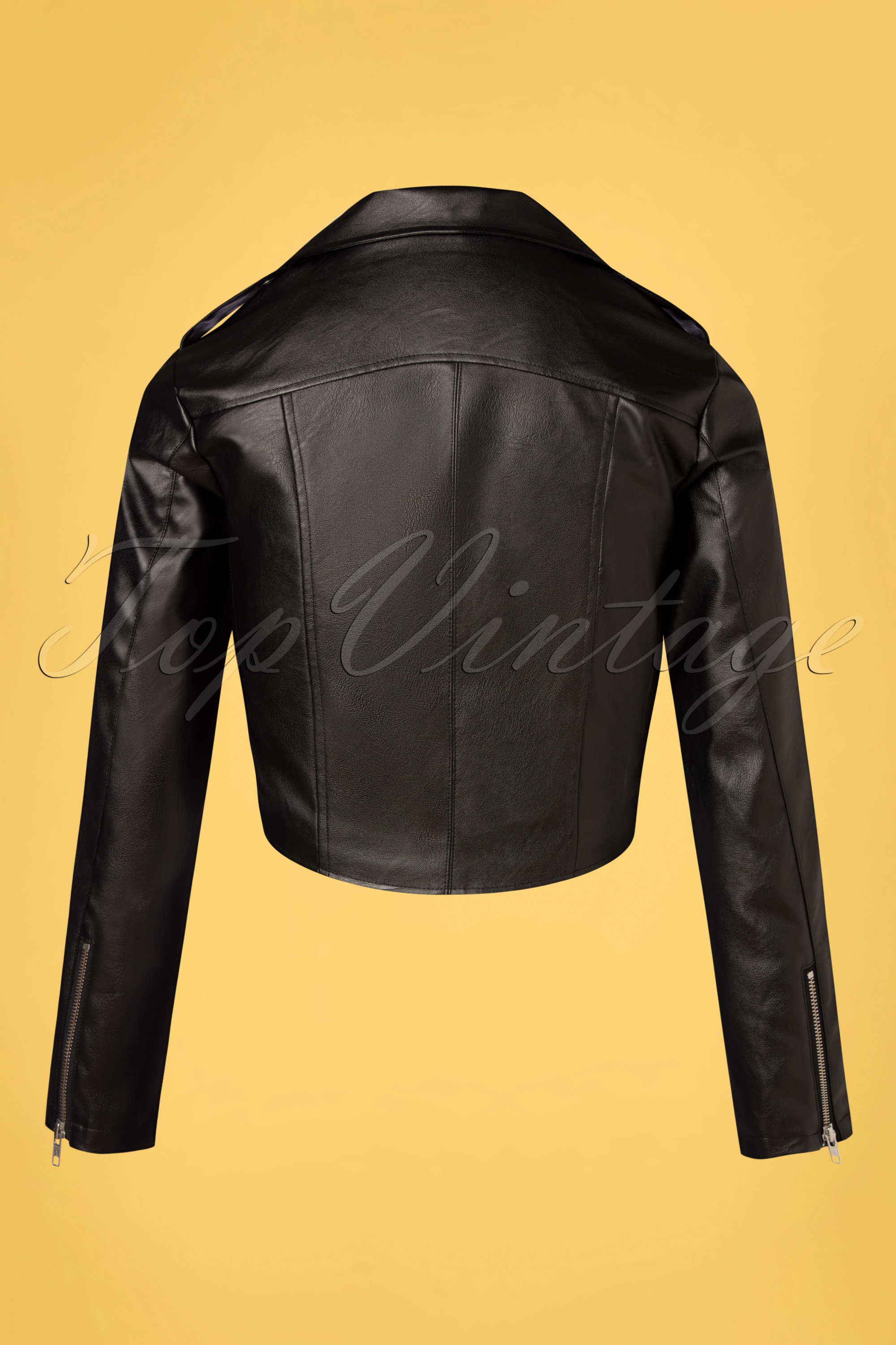 Unique Vintage - Grease Greaser vegan lederen jack in zwart 5