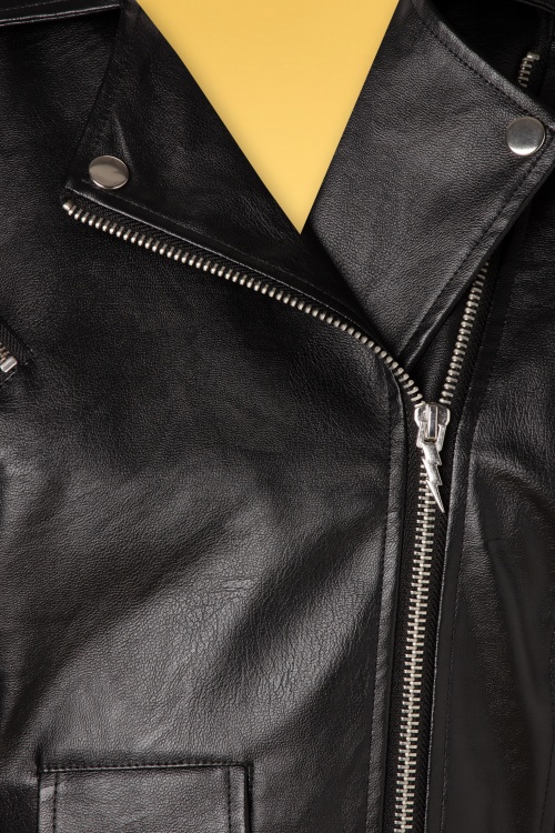 Unique Vintage - Grease Greaser Vegan Leather Jacket Années 50 en Noir 3