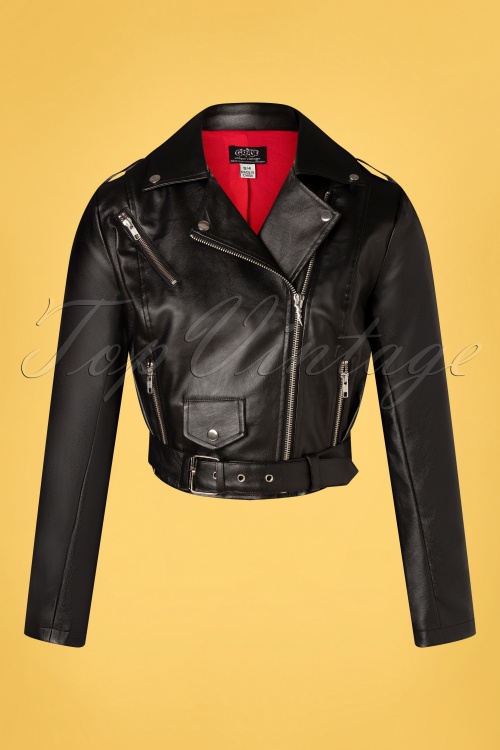 Unique Vintage - 50s Grease Greaser Vegan Leather Jacket in Black 2
