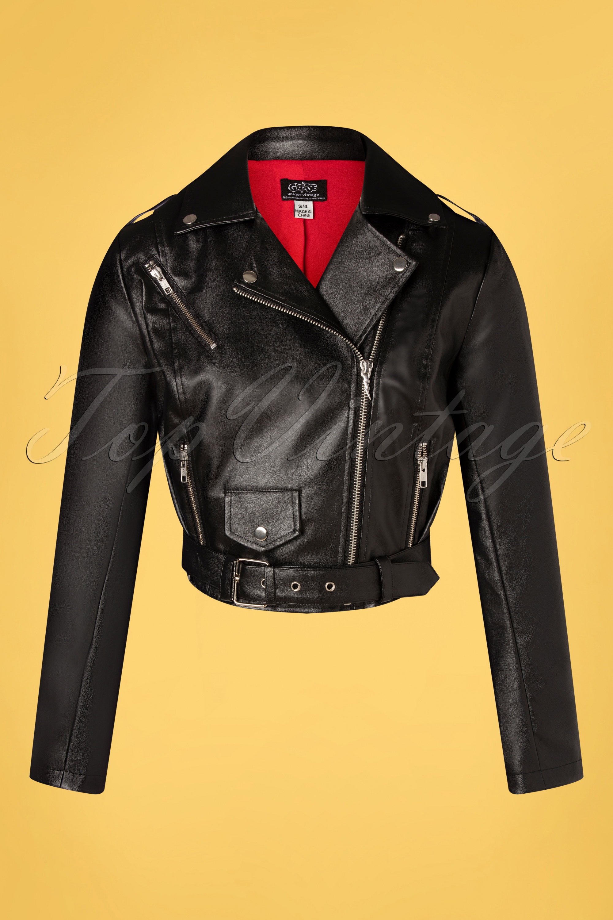 Unique Vintage - Grease Greaser vegan lederen jack in zwart 2