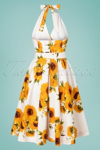 Unique Vintage - TarryTown Hostess Sonnenblumen Kleid in Weiß 6