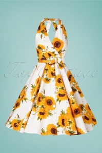 Unique Vintage - 50s TarryTown Hostess Sunflowers Dress in White 3