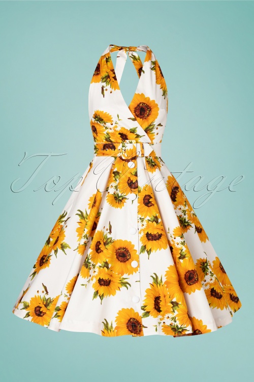 Unique Vintage - TarryTown Hostess Sonnenblumen Kleid in Weiß 3