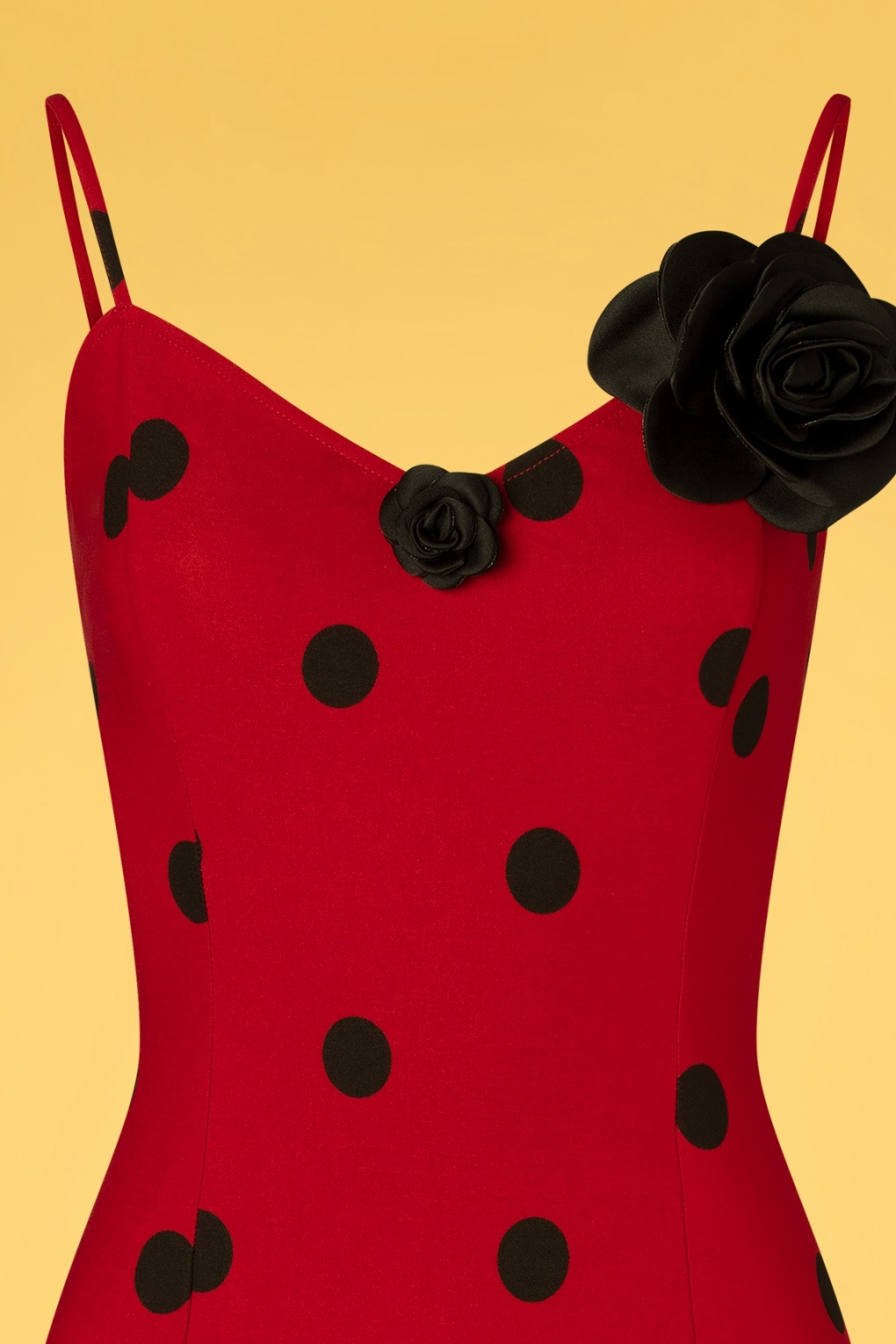 50s Grease Rizzo Polkadot Wiggle Dress in Red and Black